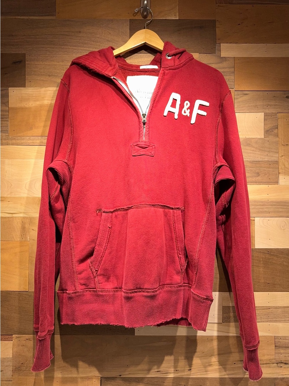 Abercrombie & Fitch Red Quarter-Zip Hoodie Muscle Fit Y2K 90s with A&F Hit